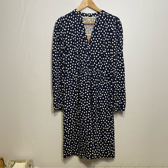 Boden Naomi Relaxed Jersey Dress 6R Navy Abstract Dot Preppy Feminine Polka dot - Picture 3 of 12
